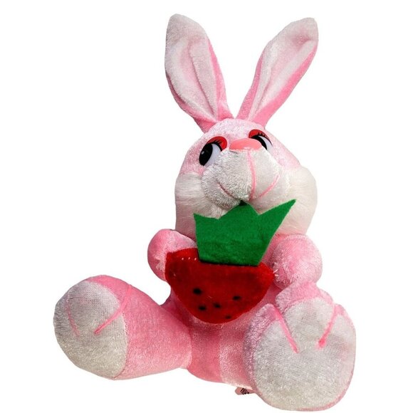 CE Bunny Rabbit w/ Strawberry 9" Seated Stuffed Plush Pink White Easter Spring - Picture 7 of 8